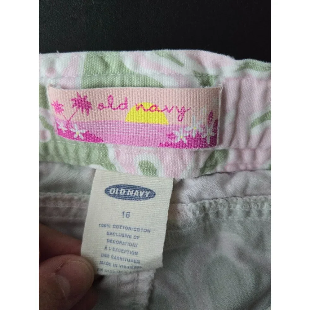 Y2K 2004 Old‎ Navy Girls Floral Hawaiian Print Capri Pants 16 Tropical Summer